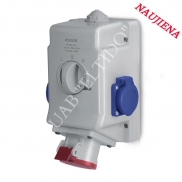 Dėžė su lizdais 16A 5P+2x230V ir revers. jungikl. L-0-P Scame